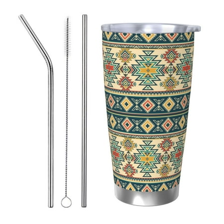 

Zeuib Traditional Tribal Aztec1 Printed 20oz Stainless Steel Insulated Car Cup Stainless Steel Thermal Cup Vacuum Insulated Leak-proof Travel Mug Cup-Straw Three-piece Set