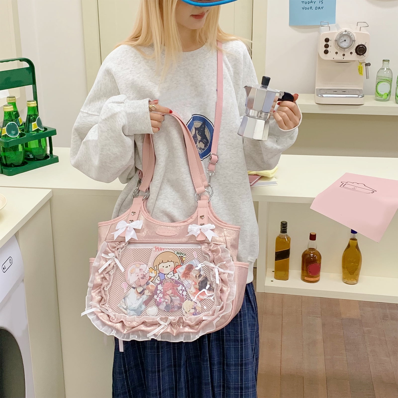 HUISZJ Ita Bag Shoulder Bag, Adjustable Strap Crossbody Bag, Large Capacity Commute Bag for Work Shopping Travel, Pink