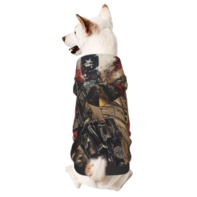 Fotbe Bald Eagle Soldier Sudadera con Estampado para Perros Pequeños – Suéter con Capucha para Mascotas, Tela Suave de Forro Polar con Bolsillo-XX-Large
