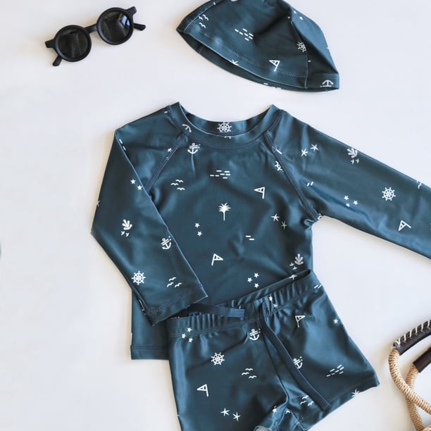 Traje de baño de manga larga dividido para niños Traje de baño con protección solar para bebés Traje de baño de aguas termales de ángulo plano para bebés