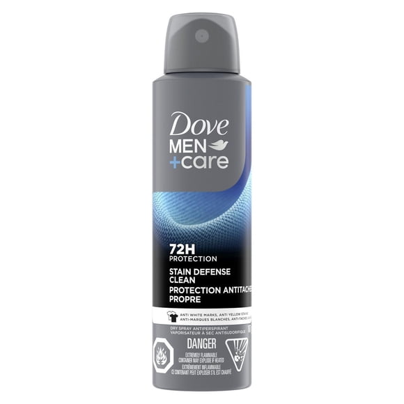 Dove Men+Care Antiperspirant Deodorant Dry Spray For Men Anti-White Marks & Yellow Stains, 72-hour Sweat and Odour Protection Stain Defense Clean with Triple Defense Technology™, 107g