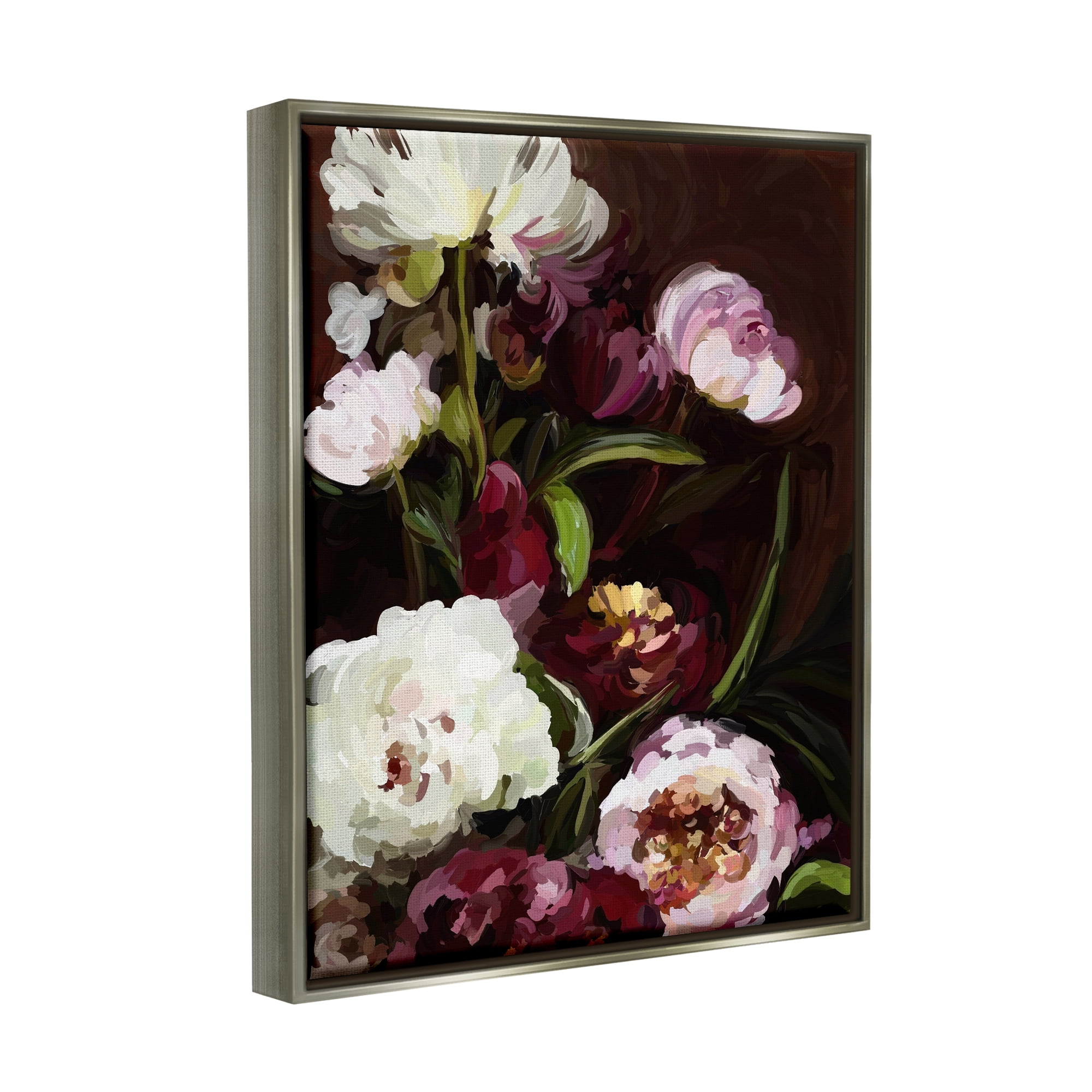 Stupell Industries Modern Roses & Peonies Botanical & Floral Painting Gray Floater Framed Art Print Wall Art, 25 x 31