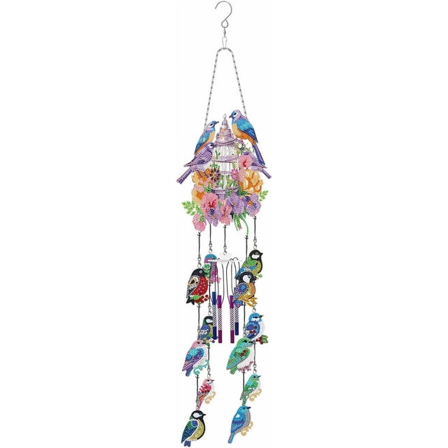DIY Dotted Diamond Art Painting Wind Chime Kit Three-Dimensional Sun Catchers Diamonds Paintings Hanging Ornaments For Spring Garden Double-Sided Point D