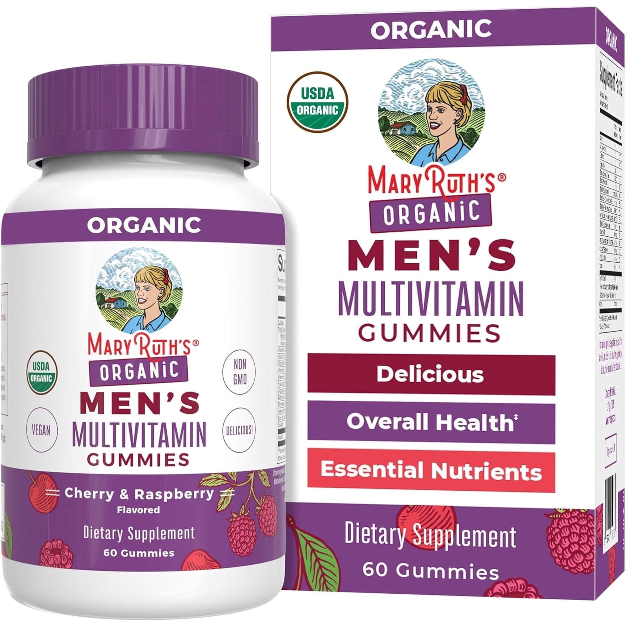 MaryRuth's Men's Multivitamin Gummies Ages 14+, Immune Cognitive Support Overall Health Vegan Gluten-Free Cherry Raspberry Flavor 60 Count