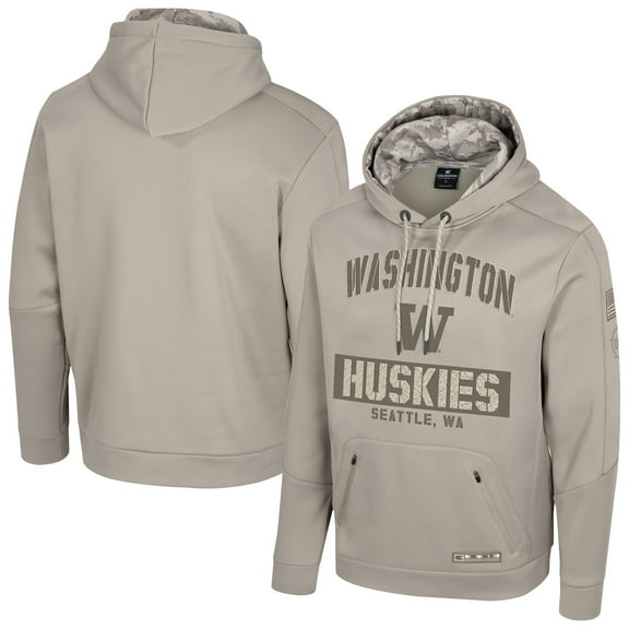 Men's Colosseum Oatmeal Washington Huskies Big & Tall Operation Hat Trick Battalion Hoodie Sweatshirt