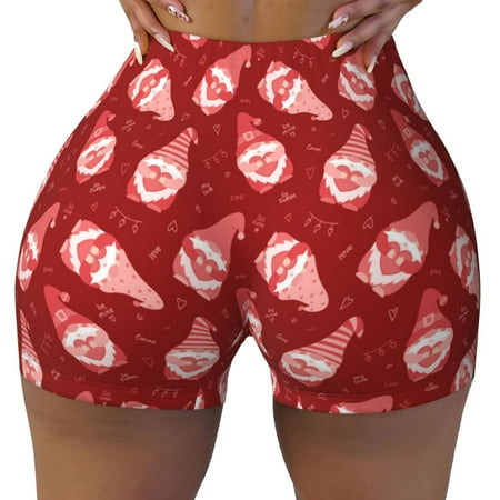 Workout Shorts Women  Gnomes Holding Hearts Biker Shorts for Women Running Gym Spandex Shorts Tummy Control