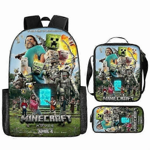 My World Movie Minecraft Backpack Printed Backpack Crossbody Bag Pen Bag 3-Piece Set New BZSM