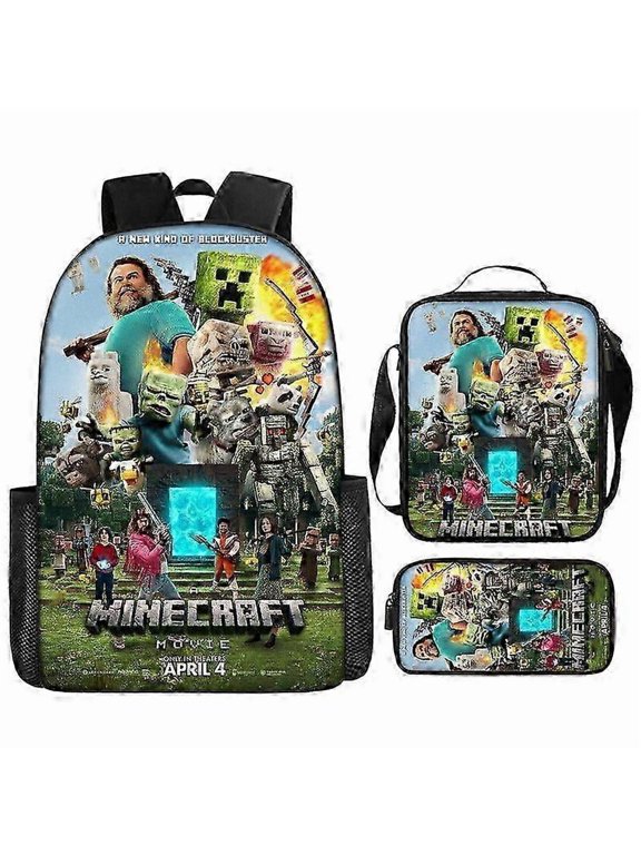 My World Movie Minecraft Backpack Printed Backpack Crossbody Bag Pen Bag 3-Piece Set New BZSM