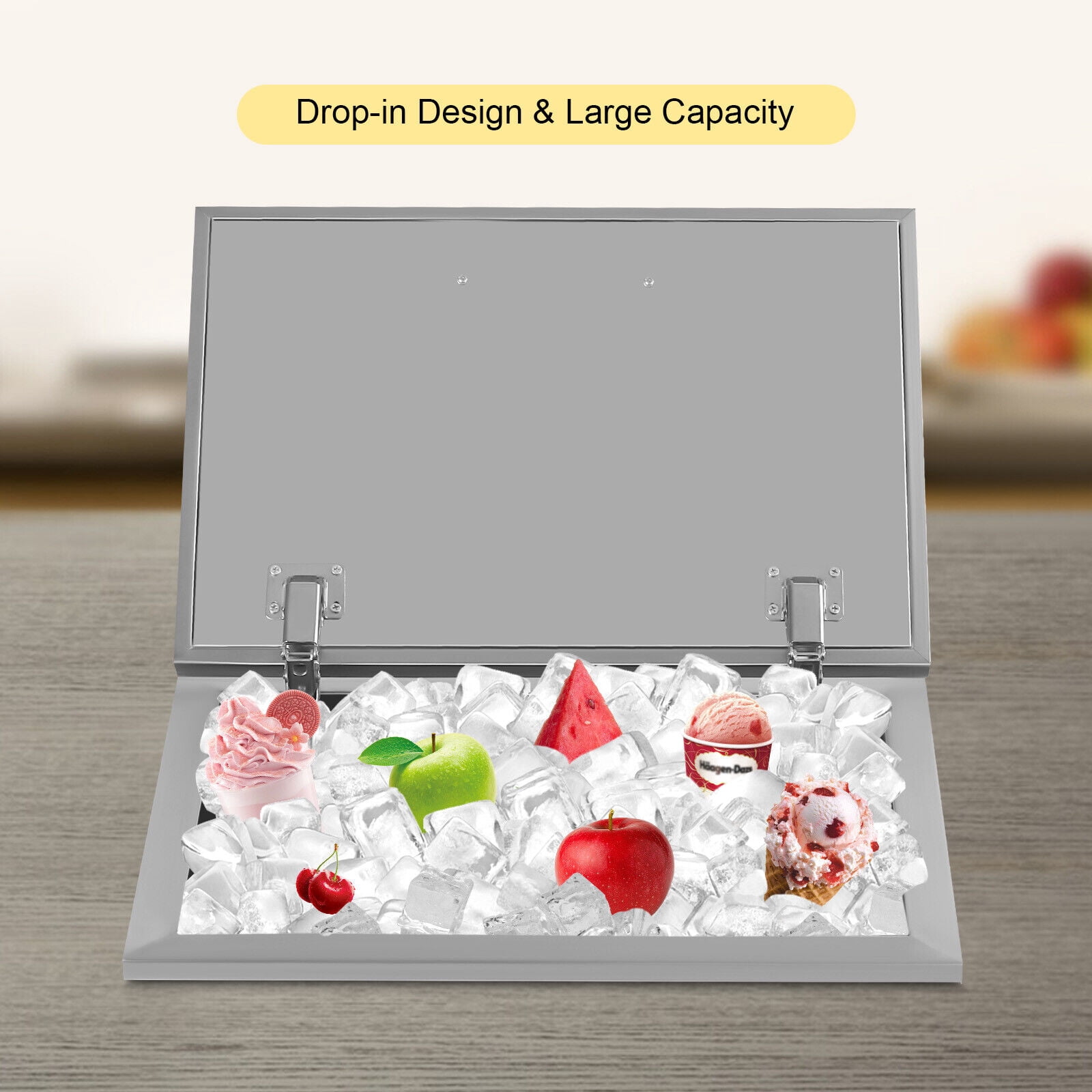 Drop in Ice Chest Stainless Steel Ice Cooler Outdoor Kitchen Bar Freestanding Ice Bin