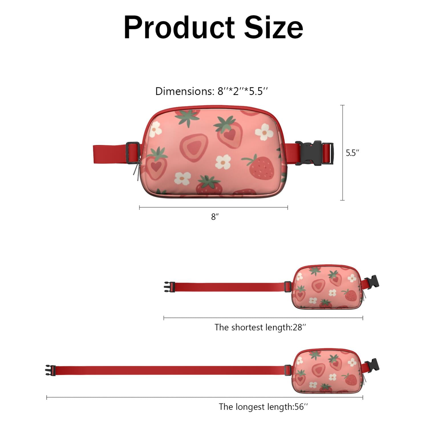 Crossbody Fanny Pack for Men&Women Waist Bag & Hip Bum Bag with Adjustable Strap for Casual Running Hiking Cycling Strawberry Sporty Waist Pack