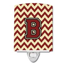 Letter B Chevron Maroon and Gold Ceramic Night Light