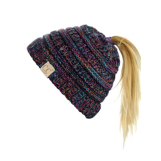 C.C Bonnet Queue de Cheval pour Enfants en Tricot Torsadé Doux, 3 Tons Rose