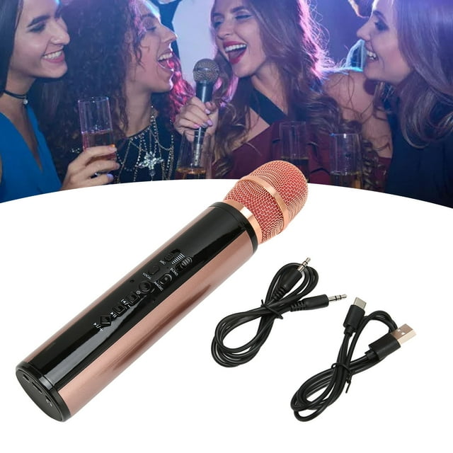 Wireless Karaoke Mic, Handheld Music Microphone Professional Tuning Rechargeable Recording Noise Reduction Surround Sound for Party Pink,Black,Gold