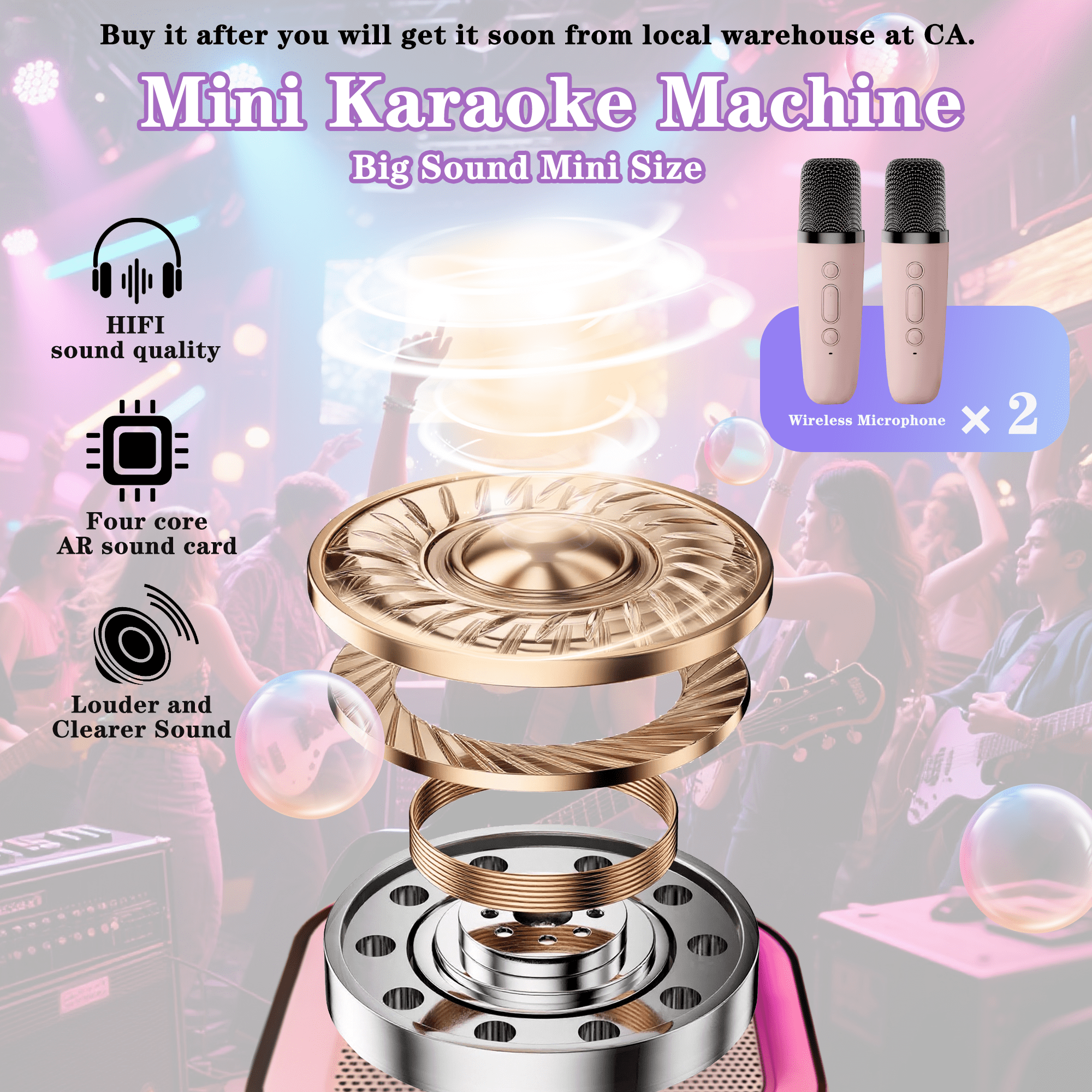 Portable Karaoke Machine for Kids & Teenagers - Mini Size with 2 Microphones, Karaoke Speaker & Bluetooth, Fun Kids Toys - Pink