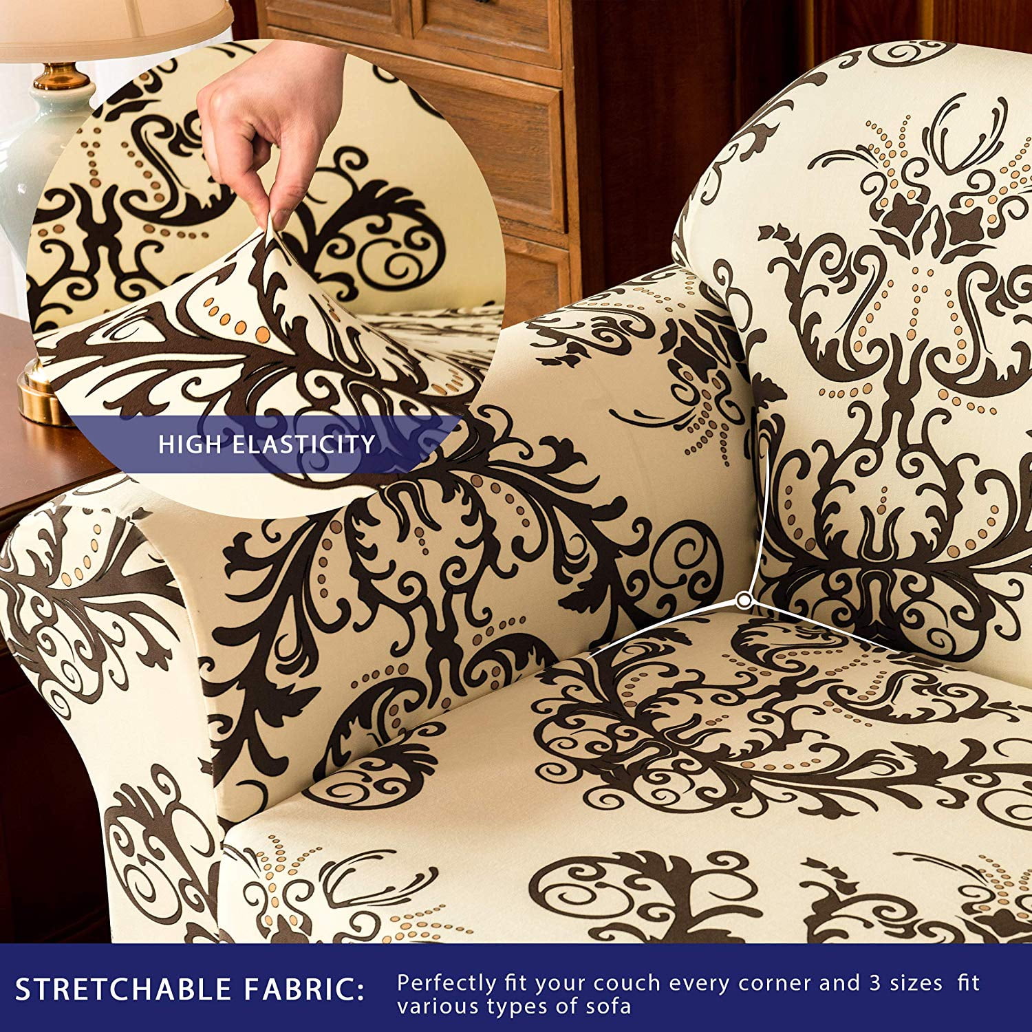 Subrtex Sofa Slipcovers Stretch Couch Covers 2-Piece Spandex Printed Furniture Protector Home Decor (Coffee, Chair)
