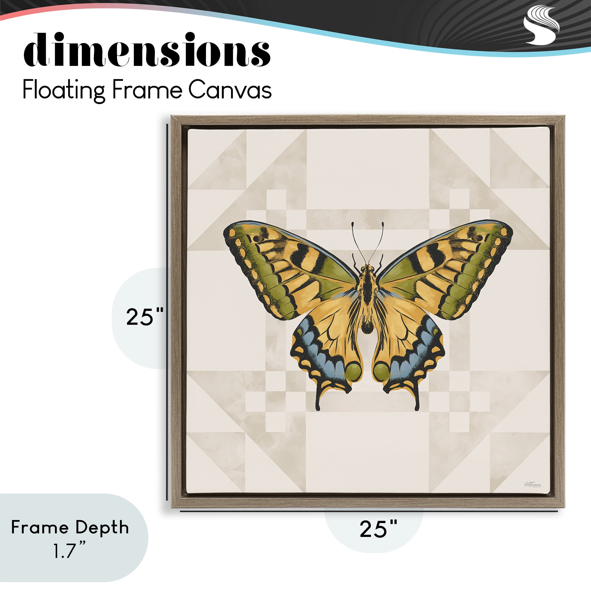 Stupell Industries Green Swallowtail Butterfly Brown Framed Floater Canvas Wall Art, design by Cat Thurman Designs