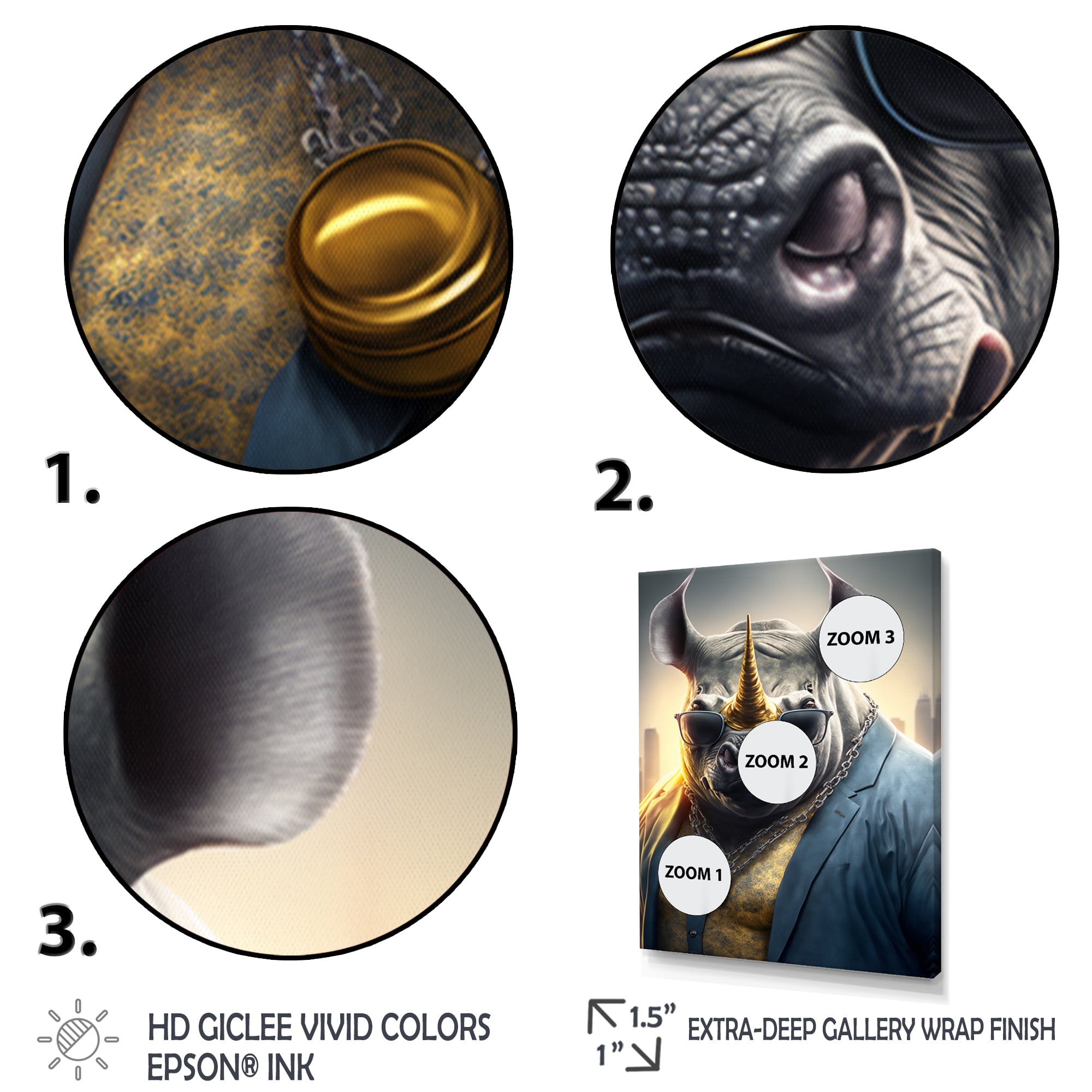 Designart Rhino Gangster in NYC III Canvas Wall Art