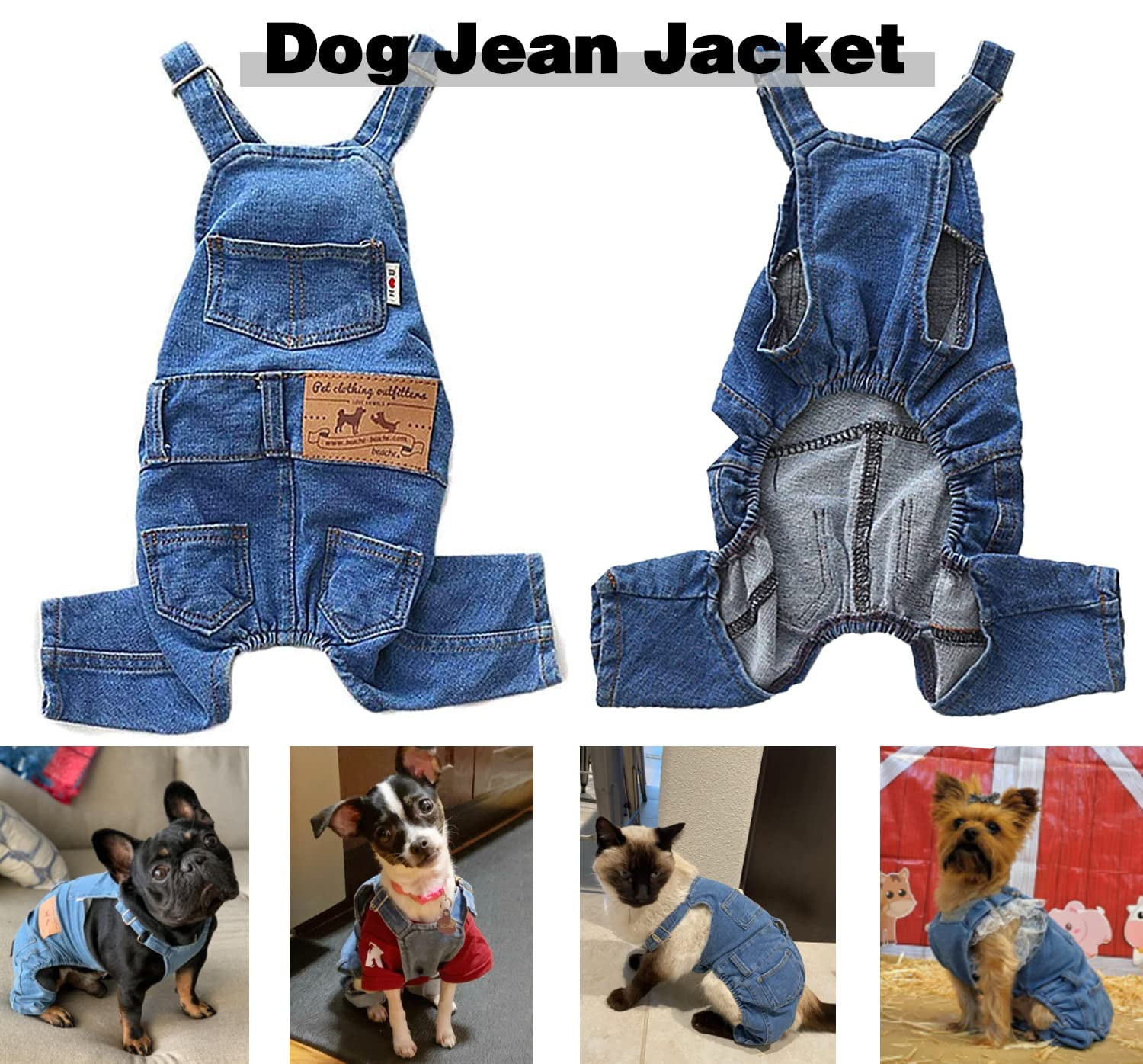 Dog Shirts Clothes Denim Overalls, Pet Jeans Onesies Apparel, Puppy Jean Jacket Sling Jumpsuit Costumes, Fashion Comfortable Blue Pants Clothing for Small Medium Dogs Cats Boy Girl (Blue, XX-Large)