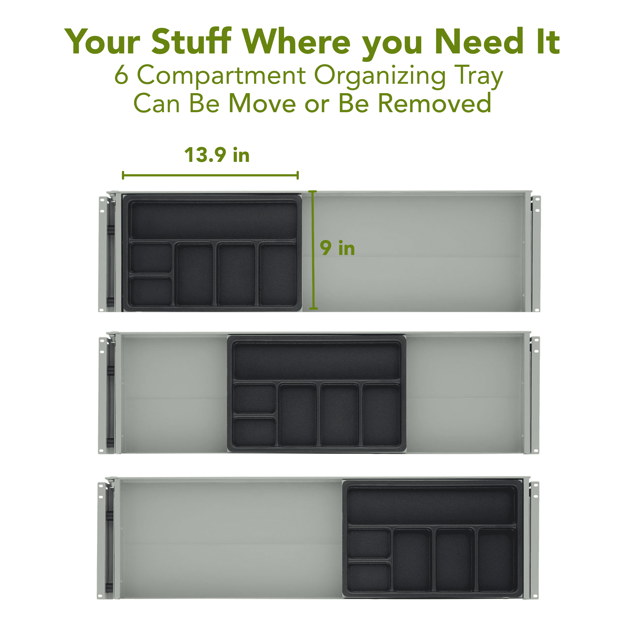PERFECT POSTURE under desk storage drawer with lock, slim design, 33" x 9.4" (Gray)
