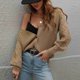 thumbnail image 4 of Cárdigan de punto para mujer, suéter con cuello en V, manga larga, botones, color liso, prendas de vestir exteriores sueltas, Tops para otoño invierno primavera caqui XL, 4 of 7
