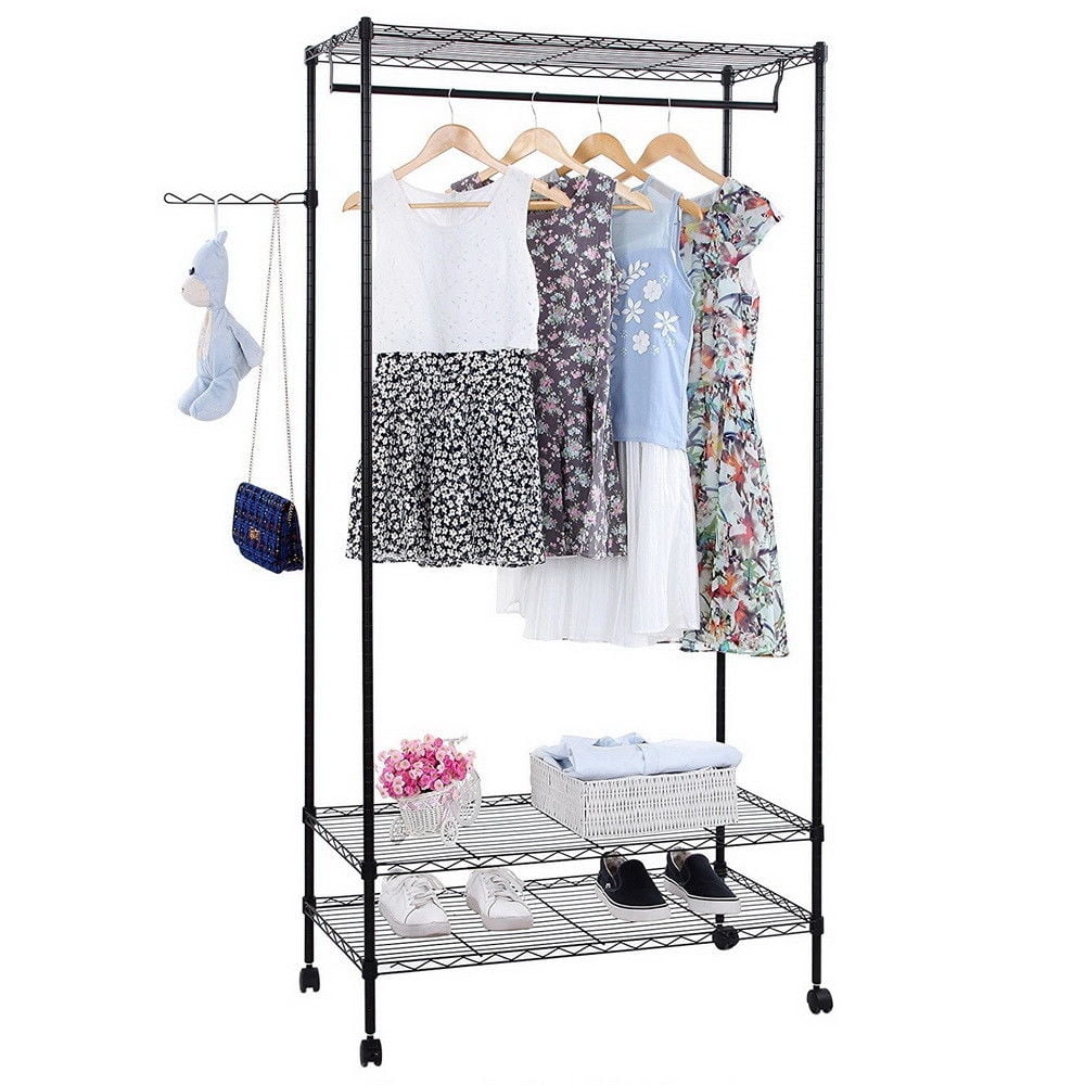 Oceanstar Garment Rack with Adjustable Shelves with Hooks Black Walmart