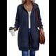 thumbnail image 3 of Sudadera con Capucha y Cremallera para Mujer, de Larga, de Forro Extragrande, Informal, con Bolsillo, para Otoño Azul Oscuro M, 3 of 8