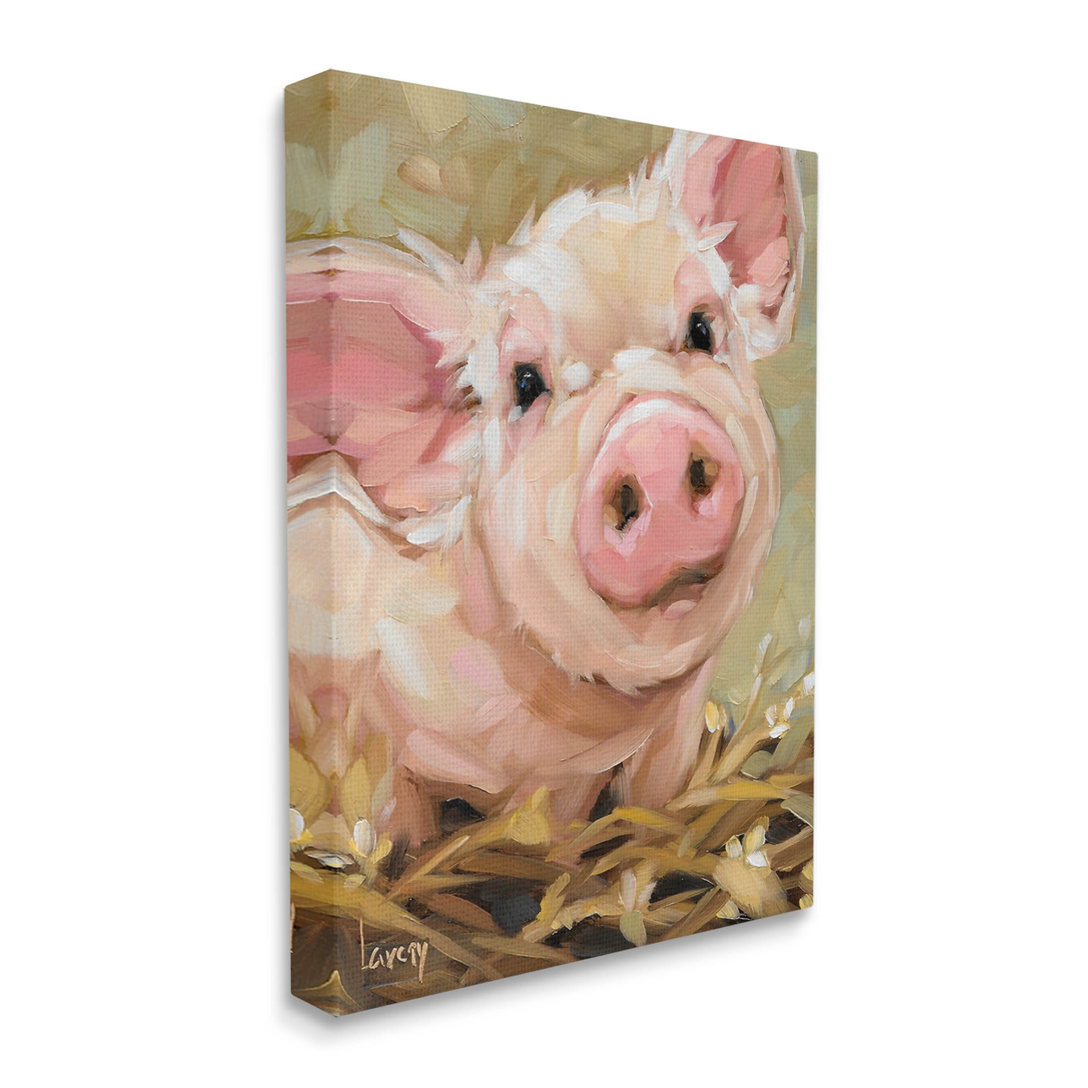Happy Pig Farm Animal Portrait Animals & Insects Painting Gallery Wrapped Canvas Print Wall Art