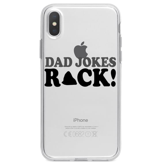 DistinctInk Clear Shockproof Hybrid Case for iPhone XR (6.1" Screen) - TPU Bumper Acrylic Back Tempered Glass Screen Protector - Dad Jokes Rock