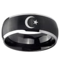 thumbnail image 2 of Tungsten Crescent Moon Stars 8mm Brushed Black 2 Tone Dome Polished Edges Men Ring, 2 of 2