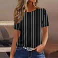 thumbnail image 2 of MIUOWANP Trendy Striped T Shirt for Women Casual Striped Printed T-shirt With Round Neck And Short Sleeved Top Black XL, 2 of 4