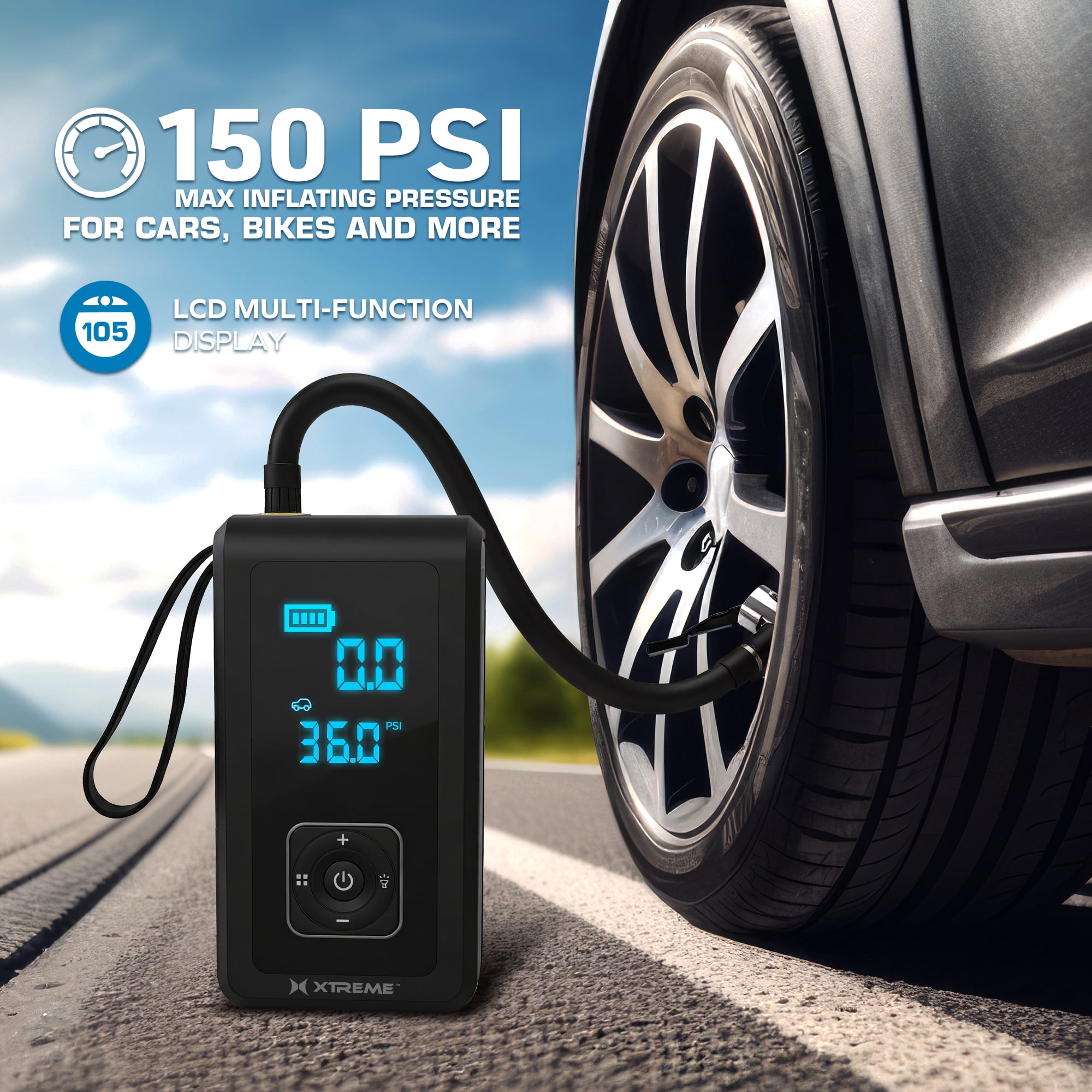 Xtreme Auto 4-in-1 Jump Starter with Air Compressor, 1000 Peak Amps Car Battery Booster, 150 PSI Tire Inflator, 8000mAh Portable Power Bank, LED Flashlight, USB-C Rechargeable