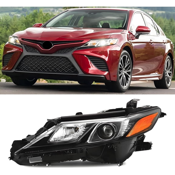 HOUGEET Headlights Assembly Fit for 2018-2022 Toyota Camry L LE SE, Black Headlamp Replacement Pair Set, Clear Lens Black Housing Amber Reflector, Left Drive Side