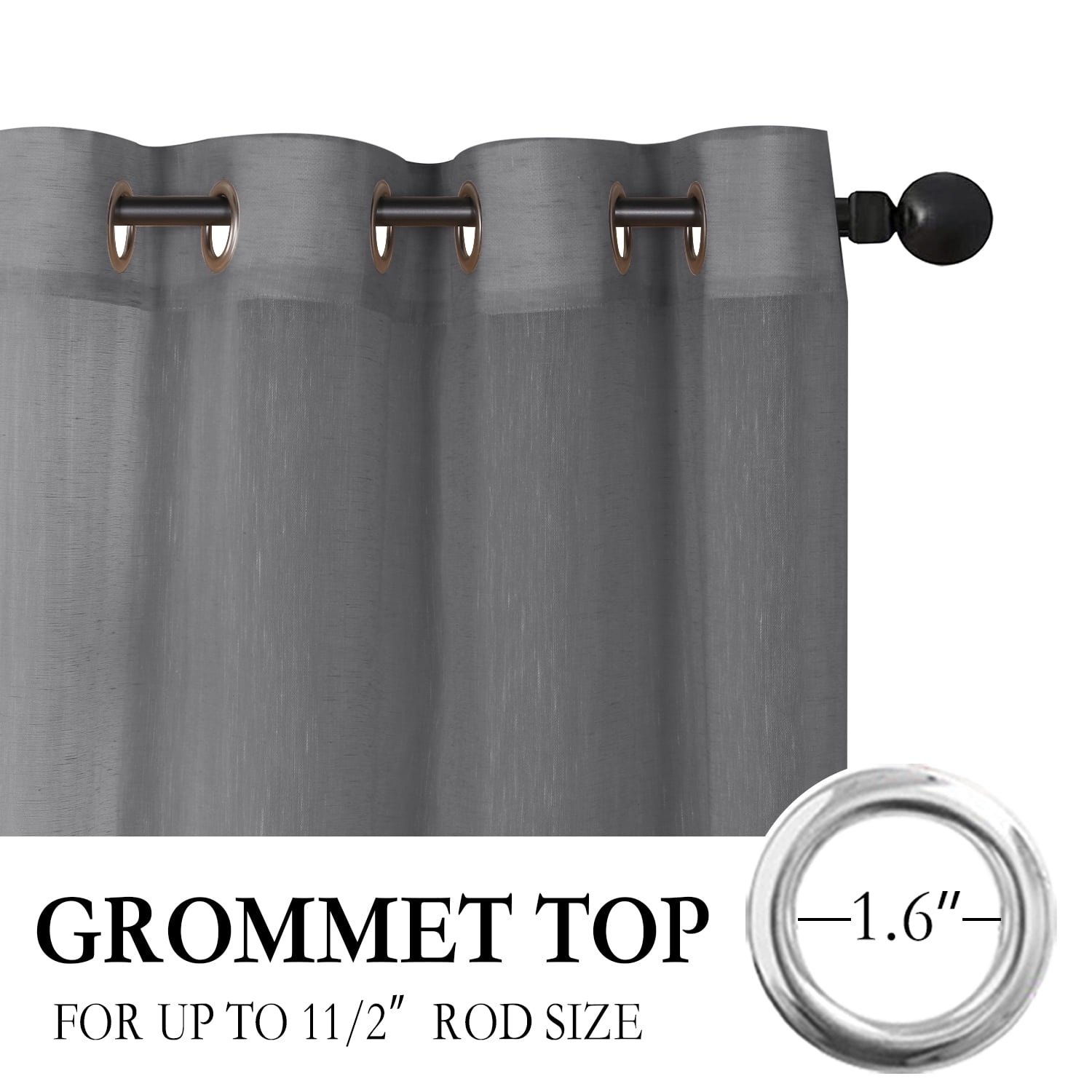 PrimeBeau Semi Sheer Linen Curtains with Grommets, Light Filtering, 52" x 108" inch, 2 Panels, Gray