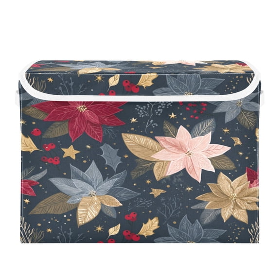 Storage Box With Lid 16.5x12.6x11.8In Foldable Stacked Household Storage Box Colorful Christmas Flowers