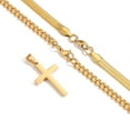 thumbnail image 3 of APSVO Layered Gold Cross Necklaces for Men Boys Stainless Steel Cuban Herringbone Pendant Chain Set Religious Christian Birthday Valentines Day Jewelry Gifts Him Teen Boyfriend Adults Kids Ideas, 3 of 7