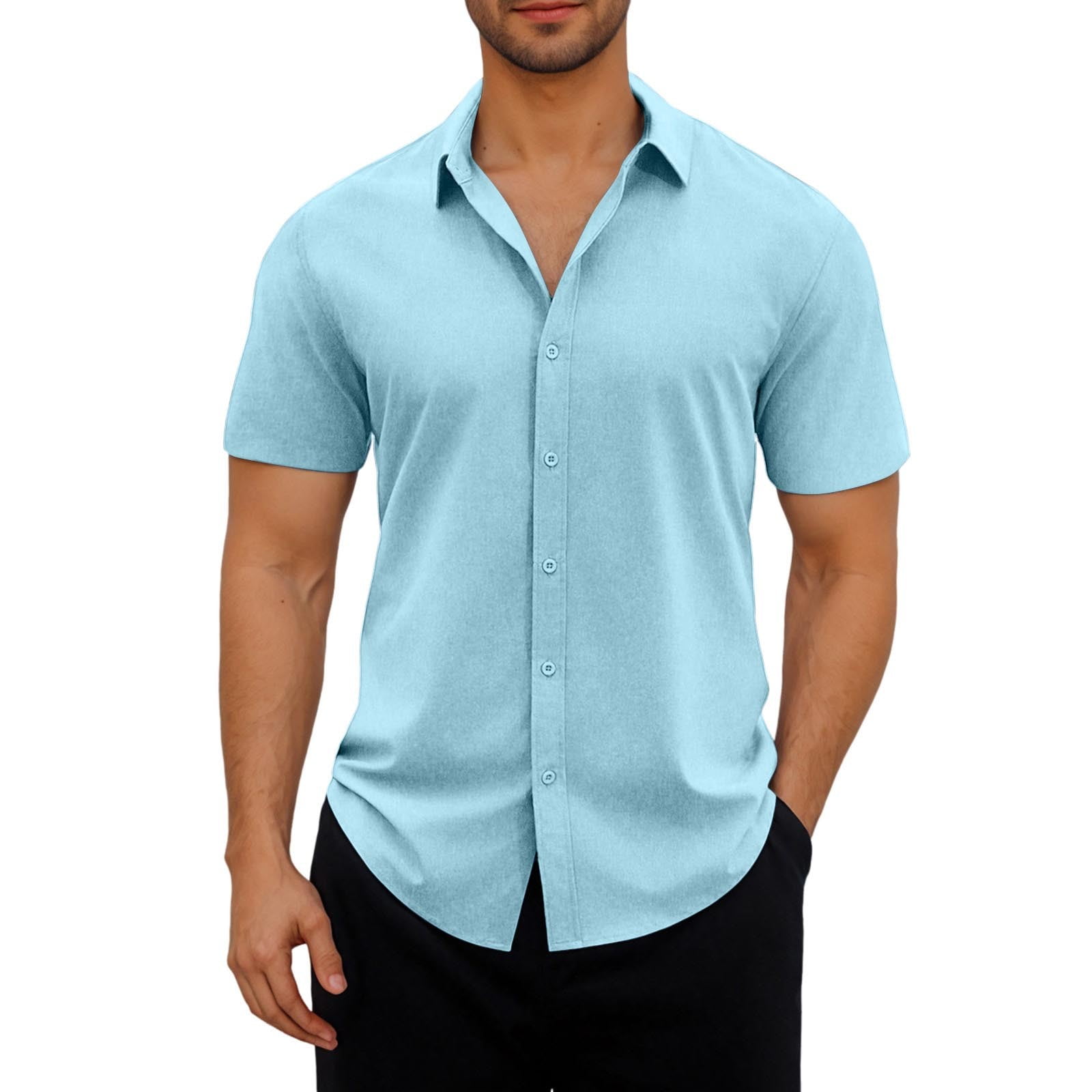Chemise D'été Homme En Lin à Manches Courtes - Coupe Décontractée, Poche Poitrine, Uni - Grandes Tailles Disponibles