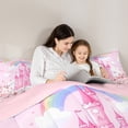 thumbnail image 4 of jejeloiu Dreamy Princess Castle 7-Piece Twin Bedding Sets,Cherry Blossom Bedding Comforter Set,Tairy Tale Theme Sheet Sets For Girls Kids,Microfiber Bedroom Decor Reversible, 4 of 8
