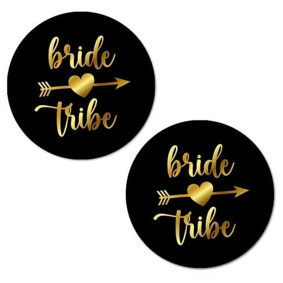 Bride Tribe Round 2 Inch Big Glossy Stickers, Bachelorette Black and Gold Labels, Great For Bridal Shower Party Favors, Decorations, Tags, Gift Bags And Supplies. Made in USA
