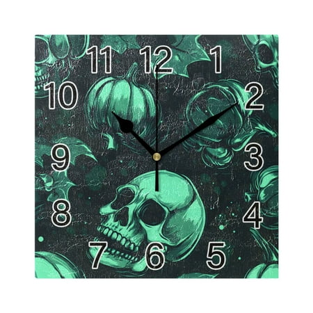 Ryvnso Skull Skeletons Wall Clock Square Silent Non-Ticking Battery Operated 7.78