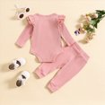 thumbnail image 4 of TOWED22 Baby Girl Jumpsuit Clothes 3pcs Sets Long Sleeve Crew Neck Cute Print Romper + Bow Pants Headband Fall Winter Outfits Set(Red,9-12 M), 4 of 5