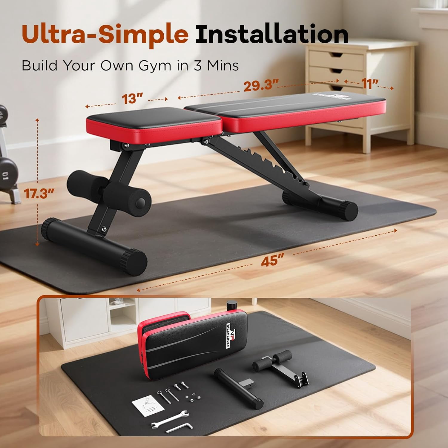 Adjustable Weight  for Home Gym, 660LBS Capacity Workout  with 8 Backrests for Chest Shoulders Arms, Compact and Foldable Strength  for Small Space Apartment Room