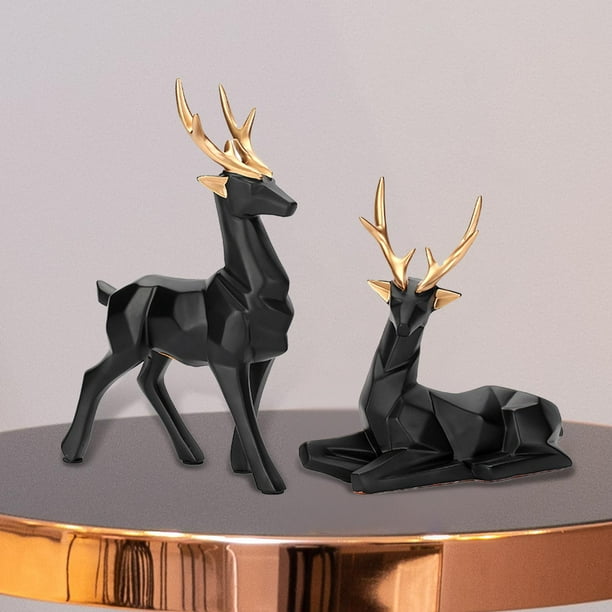 Figuras De Ciervo De Resina Minimalistas - 2 Piezas Negras Para Decoración De Hogar, Jardín O Navidad