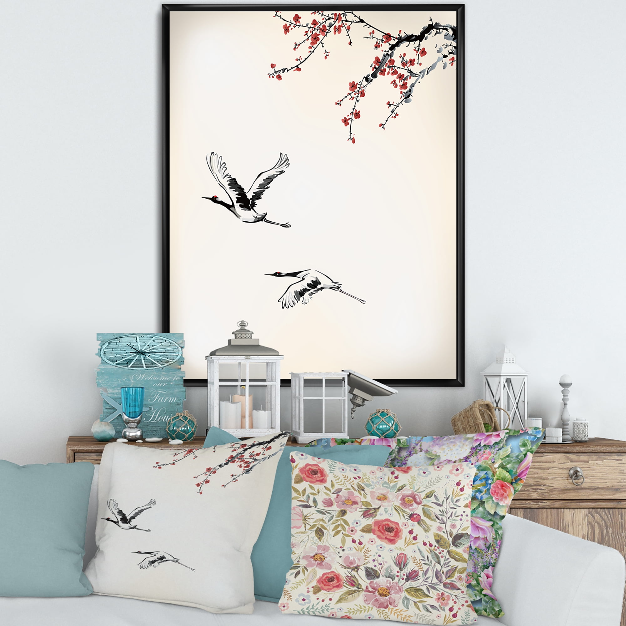 Designart 'Flying Two Sweet Winter Birds' Traditional Framed Canvas Wall Art Print