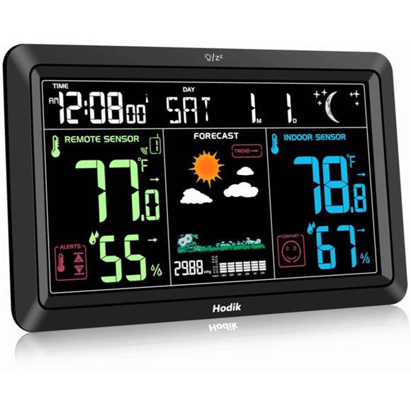 Reloj atómico HODIK Weather Station para interiores y exteriores, negro