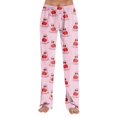 thumbnail image 2 of Pink Halloween Pajamas Womens Pajama Pants Women's Halloween wide leg pants. High waist, soft, comfy, baggy style, with pockets. Great for parties. S, 2 of 6
