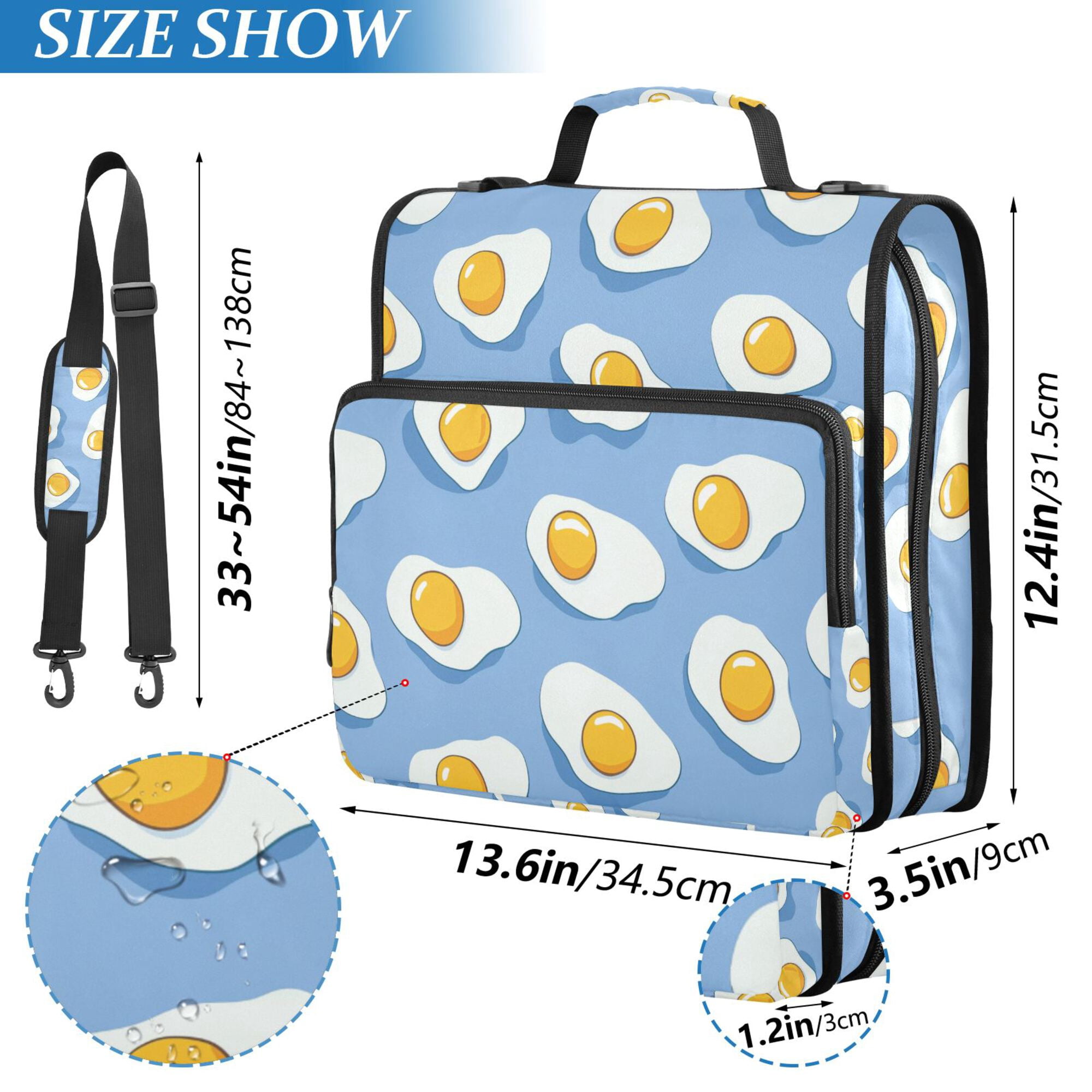 FORMRS Zipper Binder with Shoulder Strap 2-inch Ring 500 Sheet Capacity File Bag, Playful Fried Eggs