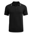thumbnail image 2 of JWZUY Men's Solid Color Block Casual Zip V-Neck Short Sleeve Lapel Collar Blouse Tops - Cozy Summer Shirts Black 3XL, 2 of 9