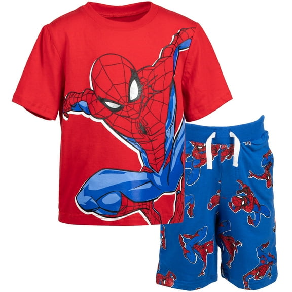 Marvel Spider-Man Toddler Boys T-Shirt and French Terry Shorts Outfit Set Toddler to Big Kid