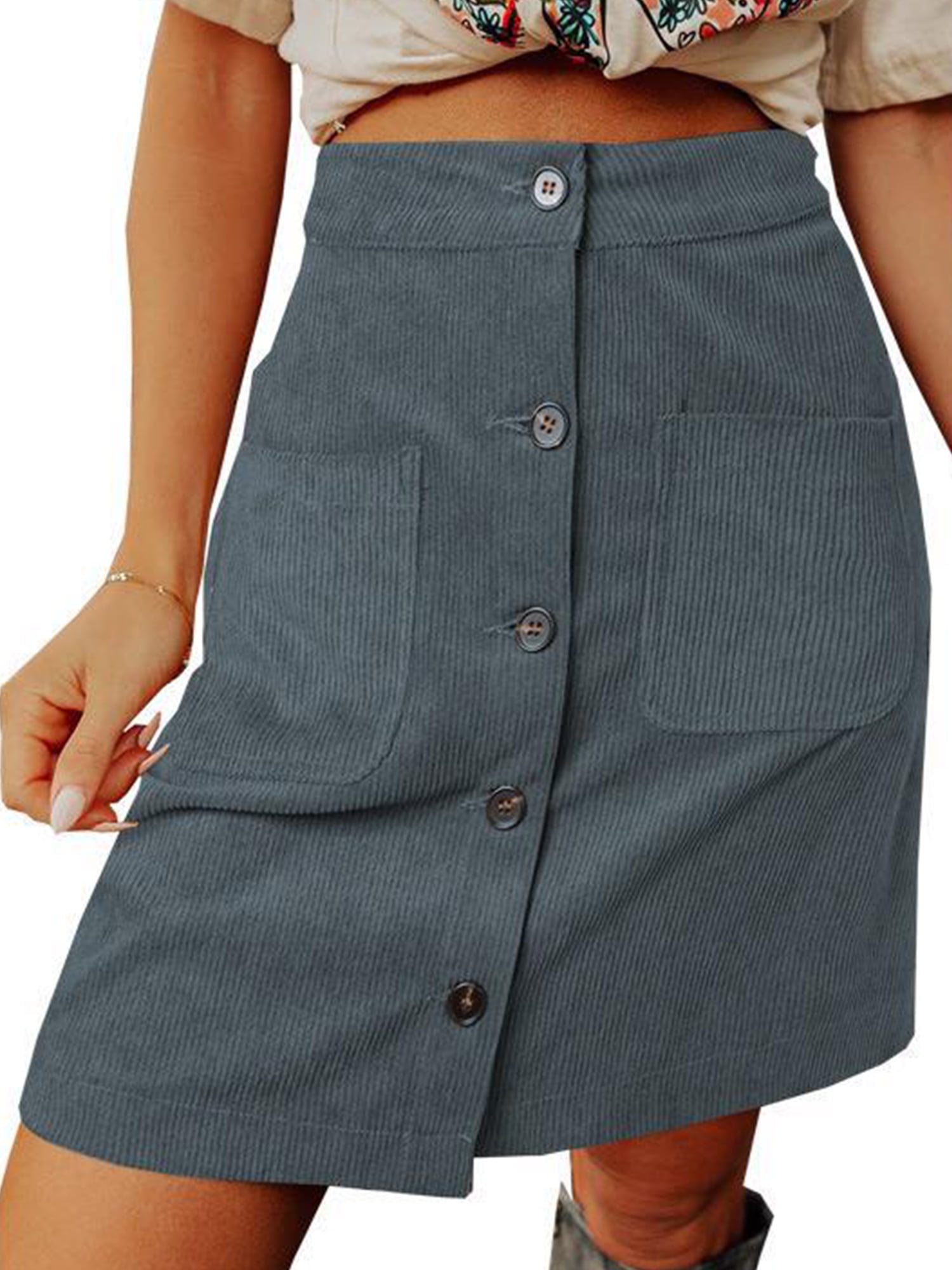 Niuer Ladies Casual Solid Color Corduroy Skirt Women Loose High Waist ...