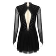 thumbnail image 4 of Alvivi Womens Figure Skating Dance Leotard Shiny Rhinestones Mock Neck Sheer Mesh Long Sleeve Dress Black M, 4 of 7